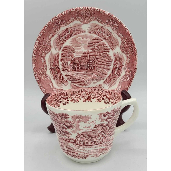 Vtg Grindley Red Staffordshire England Cups & Saucers Set of 6. English Country - Picture 7 of 14
